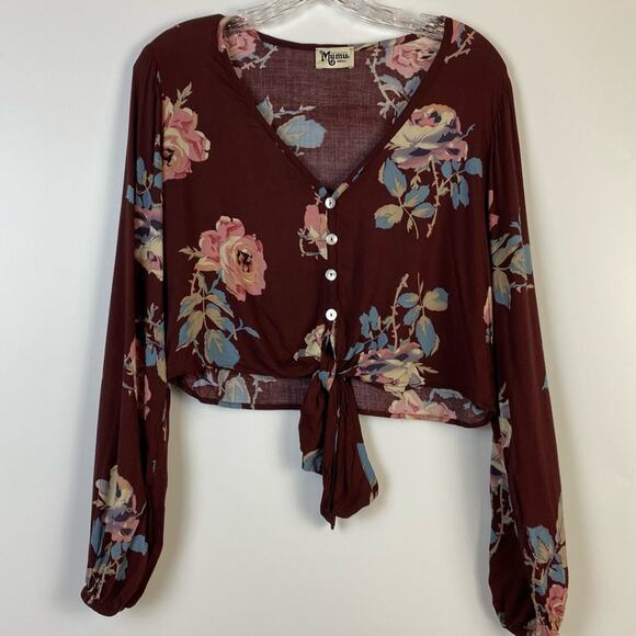 SHOW ME YOUR MUMU TATUM CHOCOLATE AND ROSES DRAPE FLORAL WOMENS TIE TOP SIZE S - Picture 3 of 13